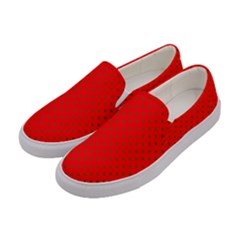 Small Christmas Green Polka Dots On Red Women s Canvas Slip Ons by PodArtist