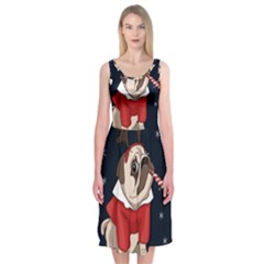Pug Xmas Midi Sleeveless Dress by Valentinaart