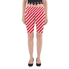 Christmas Red And White Candy Cane Stripes Yoga Cropped Leggings by PodArtist