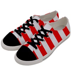 Wide Red And White Christmas Cabana Stripes Men s Low Top Canvas Sneakers by PodArtist