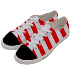 Wide Red And White Christmas Cabana Stripes Women s Low Top Canvas Sneakers by PodArtist