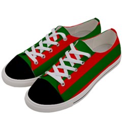 Red And Green Christmas Cabana Stripes Women s Low Top Canvas Sneakers by PodArtist