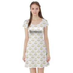 Gold Scales Of Justice On White Repeat Pattern All Over Print Short Sleeve Skater Dress by PodArtist