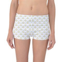 Gold Scales Of Justice On White Repeat Pattern All Over Print Boyleg Bikini Bottoms by PodArtist