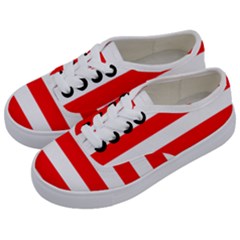 Christmas Red And White Cabana Stripes Kids  Classic Low Top Sneakers by PodArtist