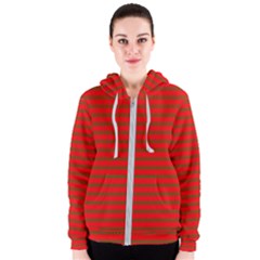 Christmas Red And Green Bedding Stripes Women s Zipper Hoodie by PodArtist