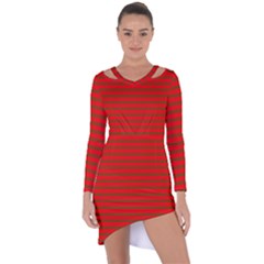 Christmas Red And Green Bedding Stripes Asymmetric Cut-out Shift Dress by PodArtist