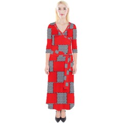 Black And White Red Patterns Quarter Sleeve Wrap Maxi Dress by Celenk