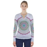 Flower Abstract Floral V-Neck Long Sleeve Top