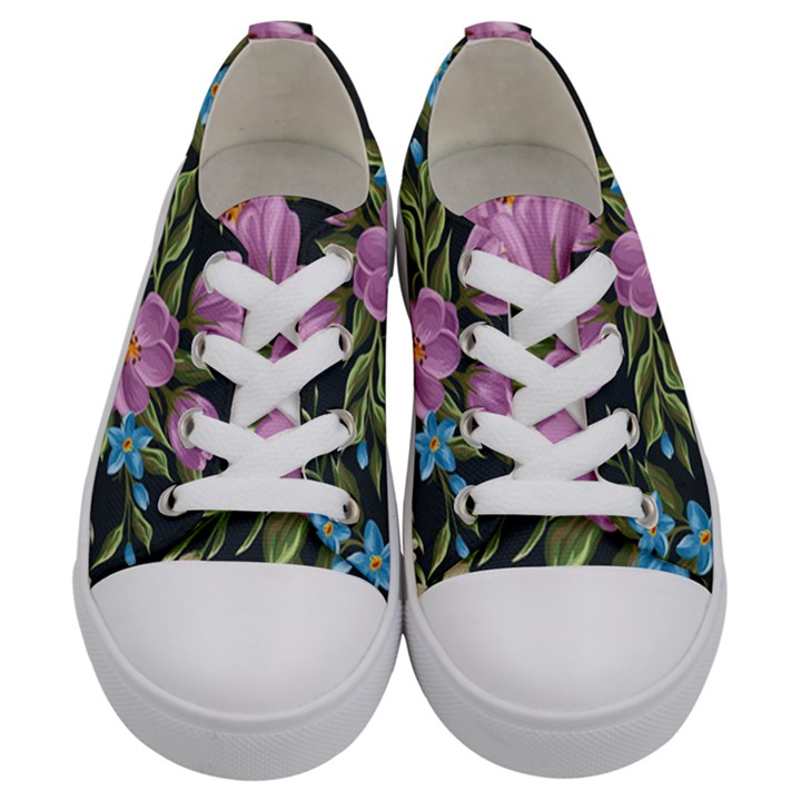 Beautiful Floral Pattern Kids  Low Top Canvas Sneakers