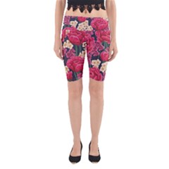 Pink Roses And Daisies Yoga Cropped Leggings by allthingseveryone