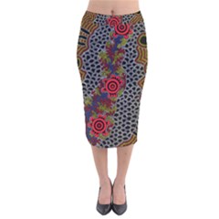 Aboriginal Art - Waterholes Velvet Midi Pencil Skirt
