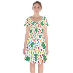 Pattern Circle Multi Color Short Sleeve Bardot Dress by Celenk