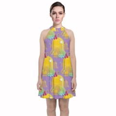 Seamless Repeat Repeating Pattern Velvet Halter Neckline Dress  by Celenk