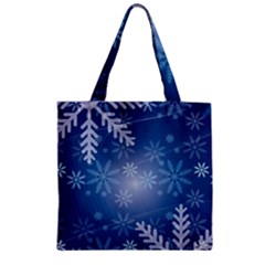 Snowflakes Background Blue Snowy Zipper Grocery Tote Bag by Celenk
