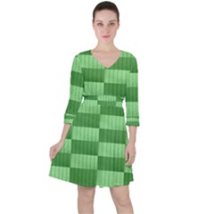 Wool Ribbed Texture Green Shades Ruffle Dress