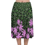 Black Pink Green Cannabis Marijuana Velvet Flared Midi Skirt