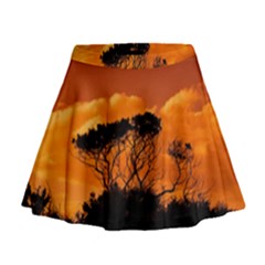 Trees Branches Sunset Sky Clouds Mini Flare Skirt by Celenk