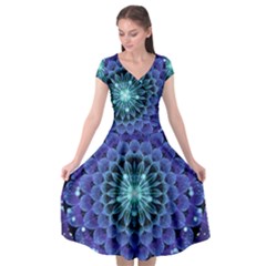 Accordant Electric Blue Fractal Flower Mandala Cap Sleeve Wrap Front Dress by jayaprime