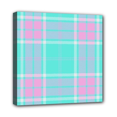 Blue And Pink Pastel Plaid Mini Canvas 8  X 8  by allthingseveryone