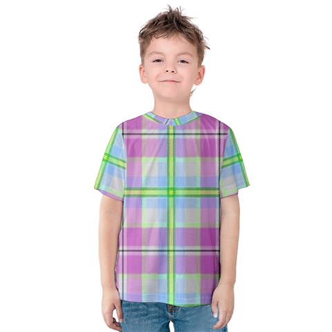 Pink And Blue Plaid Kids  Cotton Tee by allthingseveryone
