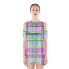 Pink And Blue Plaid Shoulder Cutout One Piece by allthingseveryone
