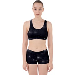 Starry Galaxy Night Black And White Stars Work It Out Sports Bra Set by yoursparklingshop