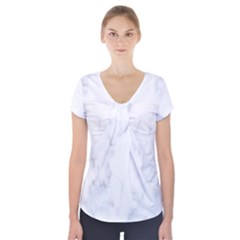 Marble Texture White Pattern Short Sleeve Front Detail Top by Celenk