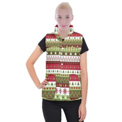 Christmas Spirit Pattern Women s Button Up Puffer Vest by patternstudio