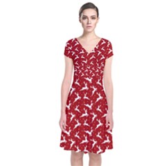 Red Reindeers Short Sleeve Front Wrap Dress by patternstudio