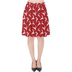 Red Reindeers Velvet High Waist Skirt by patternstudio