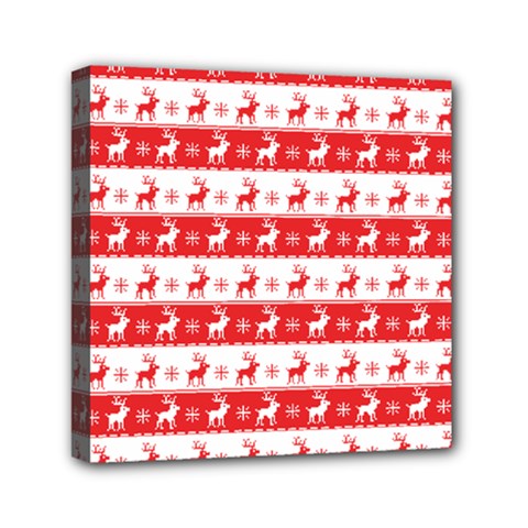 Knitted Red White Reindeers Mini Canvas 6  X 6  by patternstudio