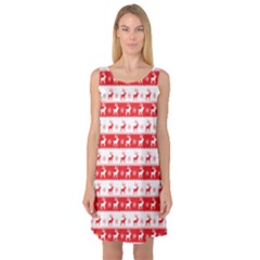 Knitted Red White Reindeers Sleeveless Satin Nightdress by patternstudio