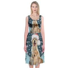 It s Winter And Christmas Time, Cute Kitten And Dogs Midi Sleeveless Dress by FantasyWorld7