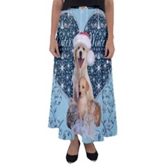 It s Winter And Christmas Time, Cute Kitten And Dogs Flared Maxi Skirt by FantasyWorld7