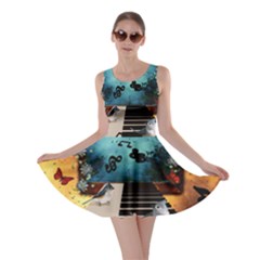 Music, Piano With Birds And Butterflies Skater Dress by FantasyWorld7