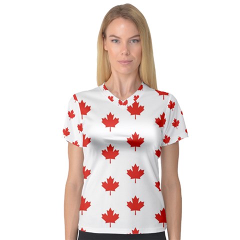 Maple Leaf Canada Emblem Country V-neck Sport Mesh Tee by Celenk