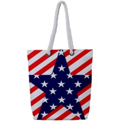 Patriotic Usa Stars Stripes Red Full Print Rope Handle Tote (small) by Celenk