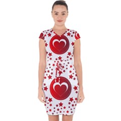 Monogram Heart Pattern Love Red Capsleeve Drawstring Dress  by Celenk