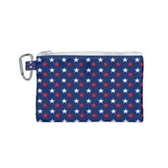 Patriotic Red White Blue Stars Blue Background Canvas Cosmetic Bag (small) by Celenk