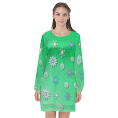 Snowflakes Winter Christmas Overlay Long Sleeve Chiffon Shift Dress  by Celenk