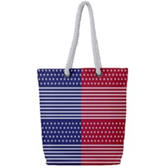 American Flag Patriot Red White Full Print Rope Handle Tote (small) by Celenk
