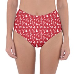 Red Christmas Pattern Reversible High-waist Bikini Bottoms by patternstudio