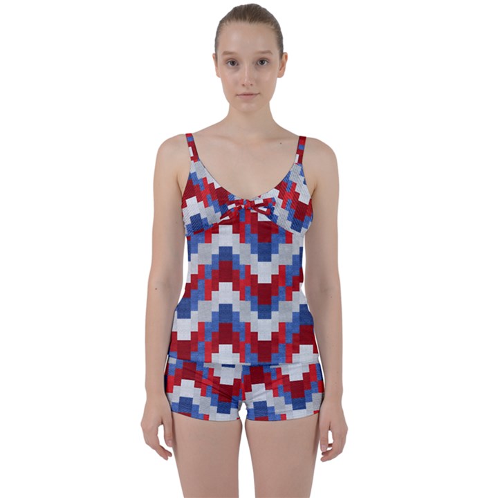 Texture Textile Surface Fabric Tie Front Two Piece Tankini