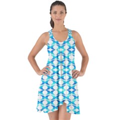 Fabric Geometric Aqua Crescents Show Some Back Chiffon Dress by Celenk
