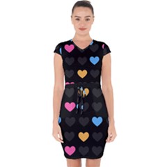 Emo Heart Pattern Capsleeve Drawstring Dress  by Bigfootshirtshop