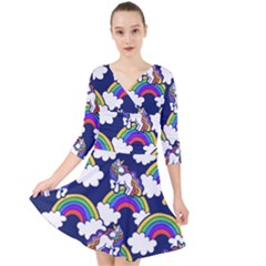 Rainbow Unicorns Quarter Sleeve Front Wrap Dress	 by BubbSnugg