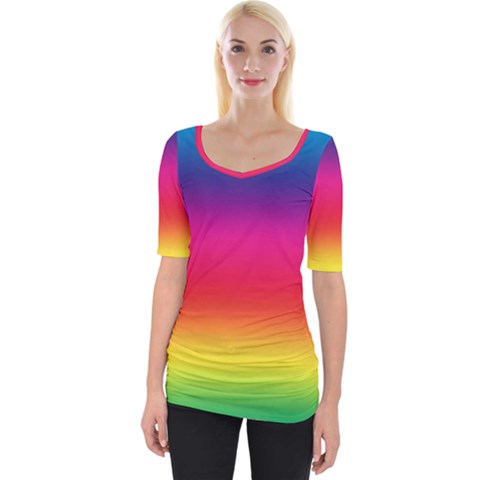 Spectrum Background Rainbow Color Wide Neckline Tee by Celenk