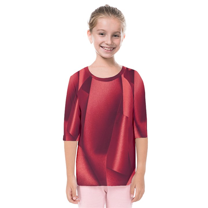 Red Fabric Textile Macro Detail Kids  Quarter Sleeve Raglan Tee