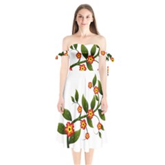 Flower Branch Nature Leaves Plant Shoulder Tie Bardot Midi Dress by Celenk